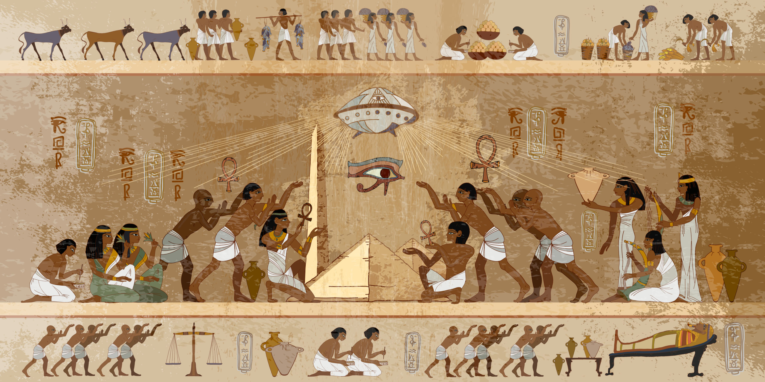 Ancient,Egypt.,Paleocontact,Frescoes.,Aliens,And,Egyptians.,First,Contact.,Spaceship